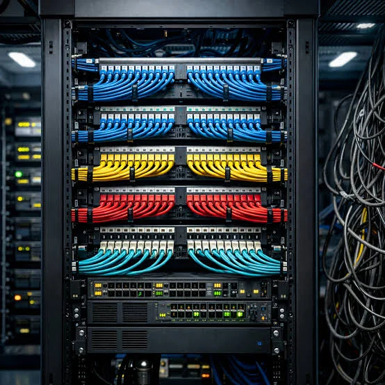 Network cabling and switch connections in an IT infrastructure setup